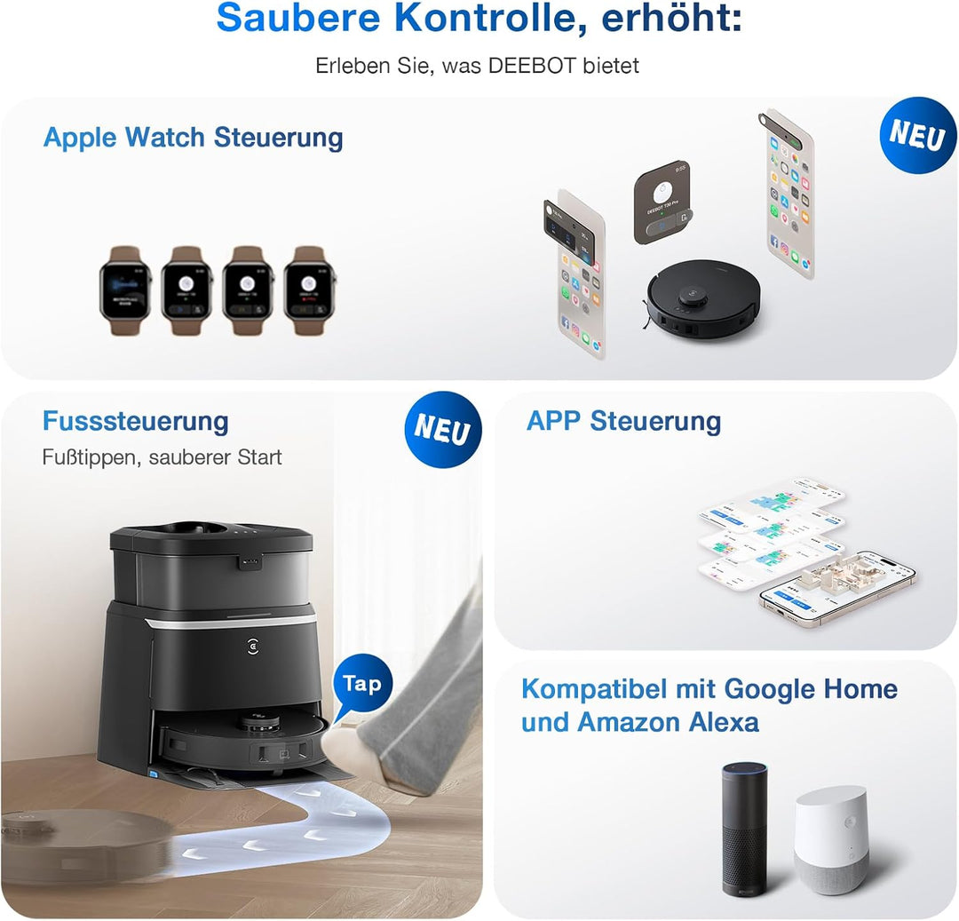 ECOVACS DEEBOT T30 Omni Saugroboter mit Wischfunktion, Mini Station Staubsauger Roboter, 11.000 PA S