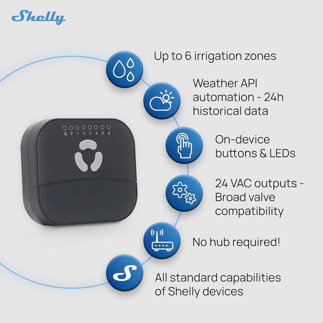 FRANKEVER Sprinkler Controller FK-06X - Smart Sprinkler Controller mit 6 Zonen, betrieben mit Shelly