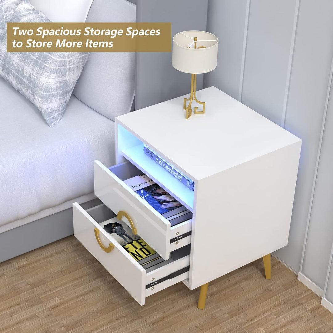 Lvhcmfohm Nachttisch Boxspringbett, Moderner Nachtschrank, Nachtkästchen mit Led, Nachtkommode mit S