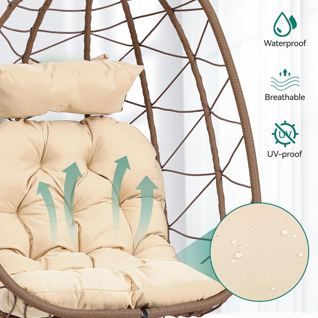 YITAHOME Hängesessel mit Kissen, Max. Belastung 150kg, Hängesessel Outdoor mit Gestell Körbe 195x120