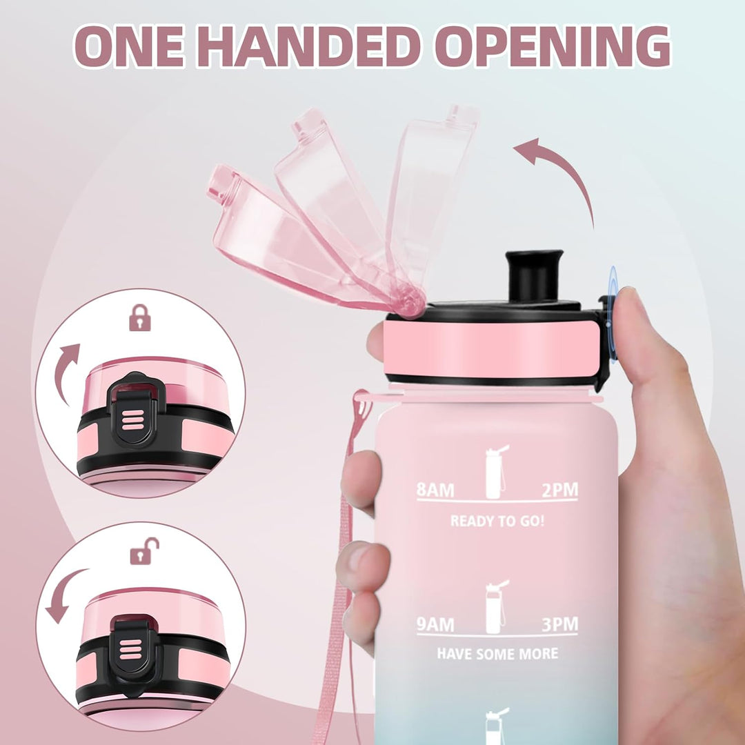 HoneyHolly Trinkflasche 1L, Zeitmarkierung, Wasserflasche, Auslaufsicher, Trinkflasche Sport, Wieder