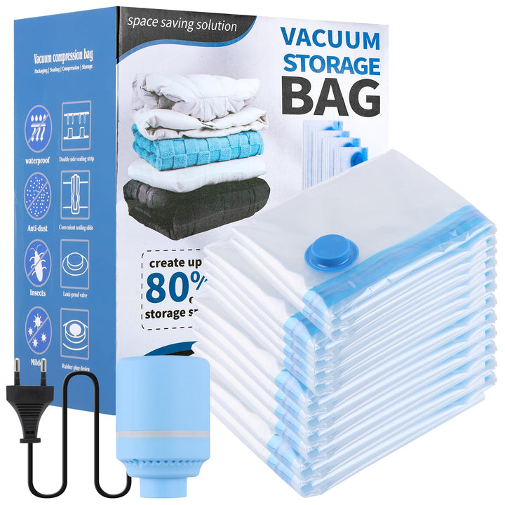iulrtba Vakuumbeutel mit Elektrische Pumpe, 12 Stück Vakuumbeutel Kleidung (2*60*40cm,4*70*50cm,4*80