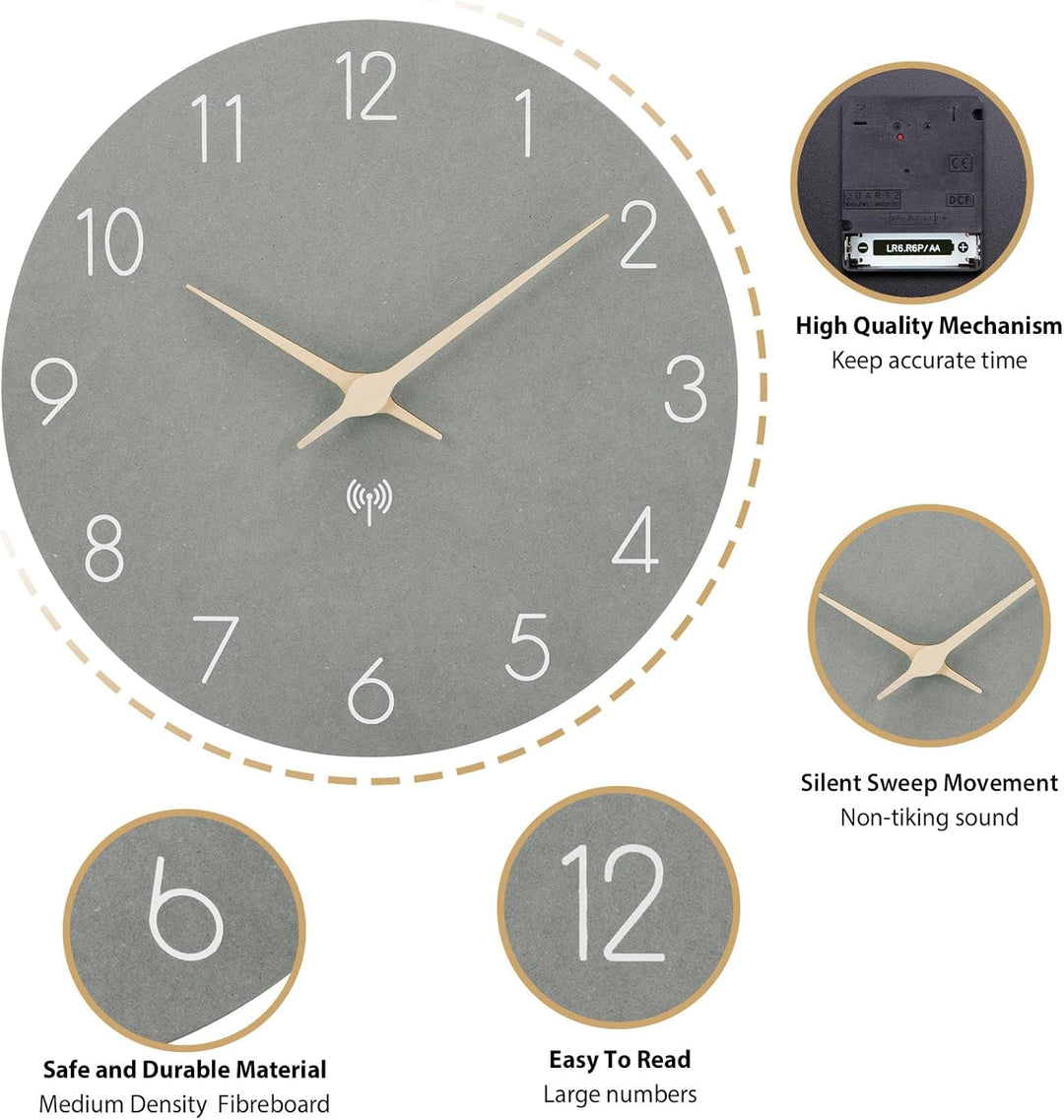 Funkuhr Wanduhr MDF Holz Wanduhr Ohne TickgeräUsche Lautlos 30cm Quarz Batterie Gross Einfach zu Les