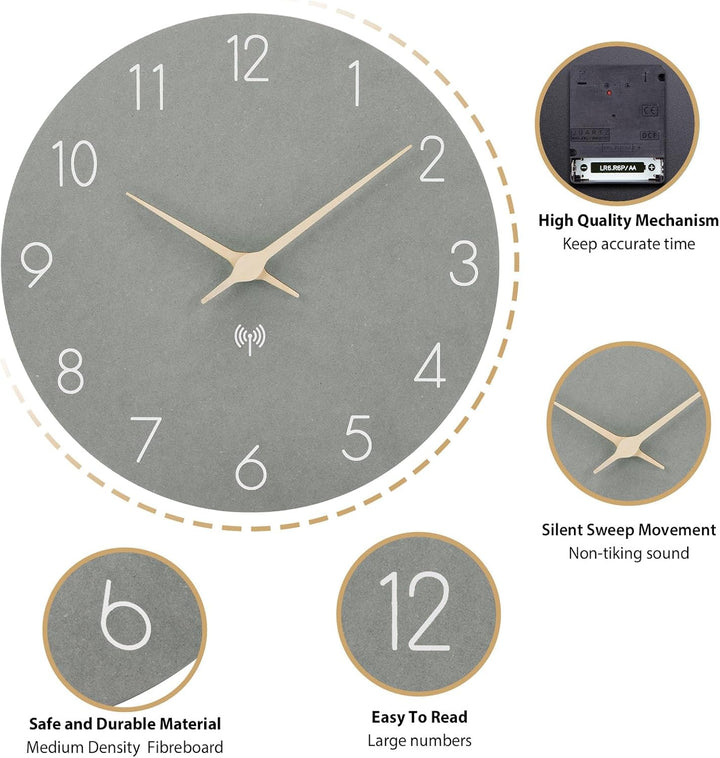 Funkuhr Wanduhr MDF Holz Wanduhr Ohne TickgeräUsche Lautlos 30cm Quarz Batterie Gross Einfach zu Les
