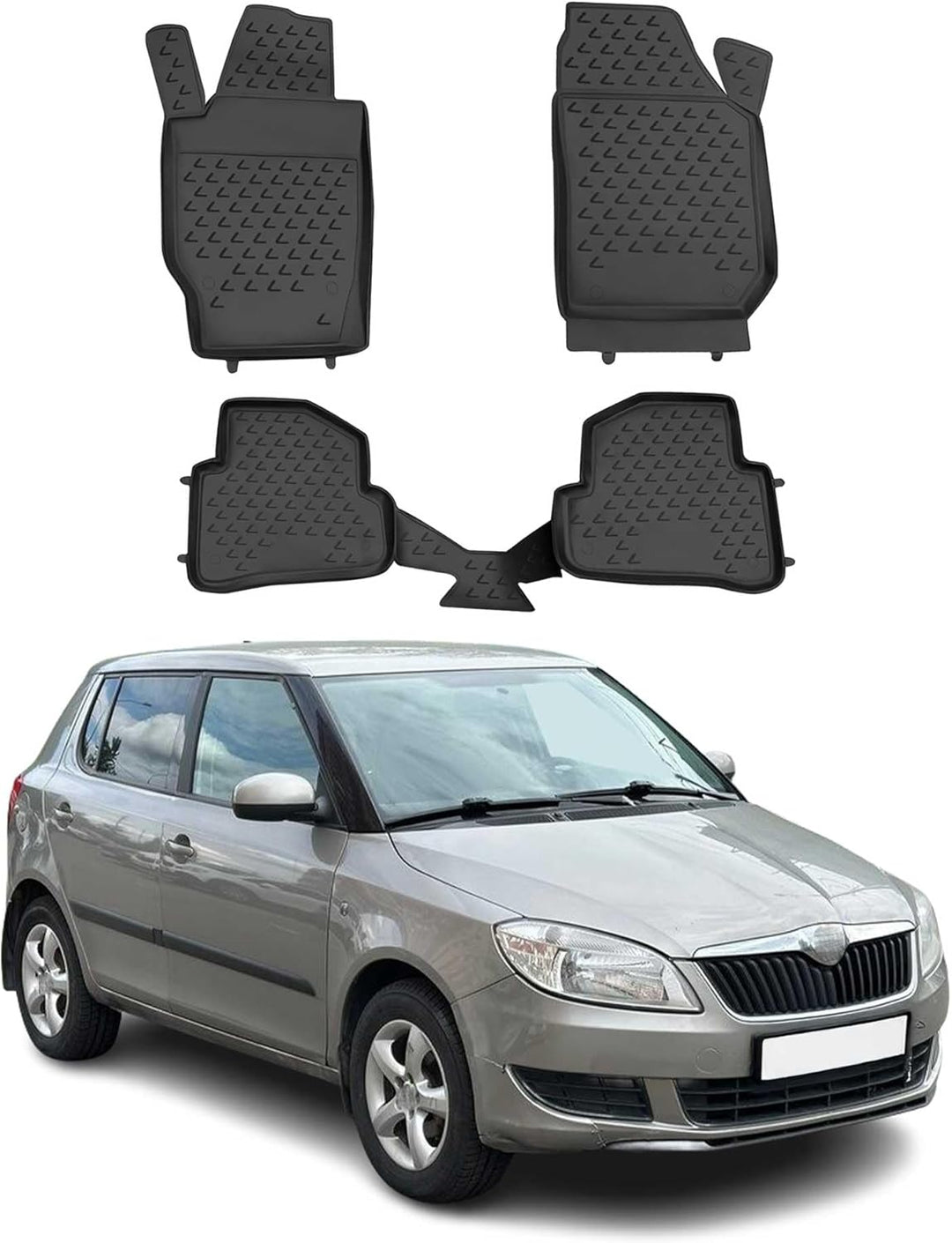 OMAC Gummimatten Fussmatten kompatibel mit Skoda Fabia 2007-2014 TPE Automatten Schwarz 4X Fussmatte