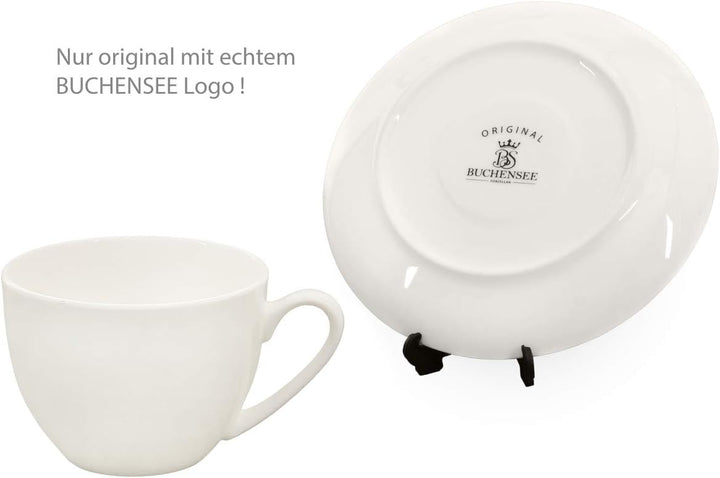 Buchensee Kaffeetassen Set aus Fine Bone China Porzellan. 6 Kaffeetassen je 210ml und 6 Unterteller