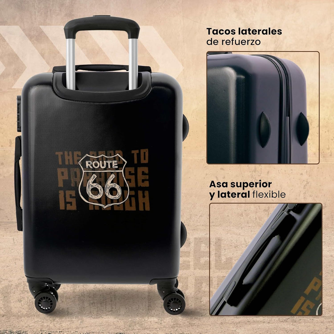 Route 66 Koffer - Handgepäck Koffer 55x40x20 -Reisekoffer mit 4 Rollen 360º leicht- Hartschalenkoffe