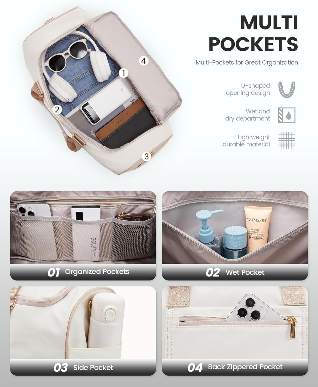 LOVEVOOK Reisetasche Damen, 37L Weekender Travel Bag Kliniktasche Geburt mit Kulturtasche, Schuhfach
