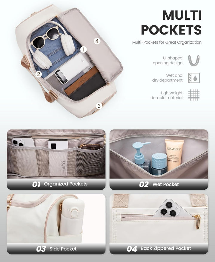 LOVEVOOK Reisetasche Damen, 37L Weekender Travel Bag Kliniktasche Geburt mit Kulturtasche, Schuhfach