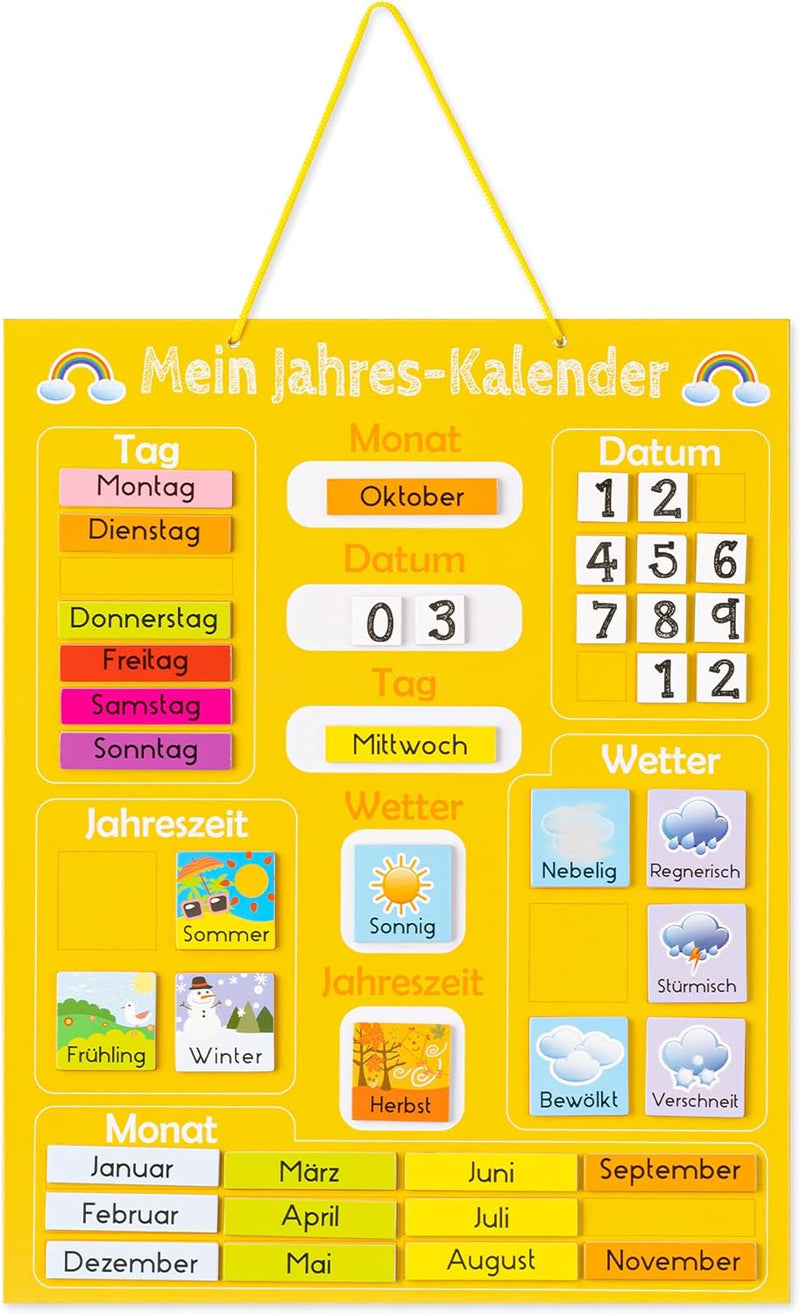 Navaris Kalender Tafel für Kinder - Lerntafel Jahreszeiten Uhr - Magnet Spiel Lernuhr - Kinderkalend