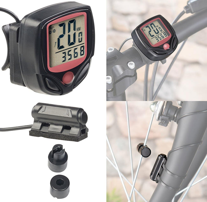 PEARL Sports Fahrradtachos: 2er-Set 15in1-Fahrrad-Computer mit LCD-Display &amp; Radsensor, IP44 (Kilome