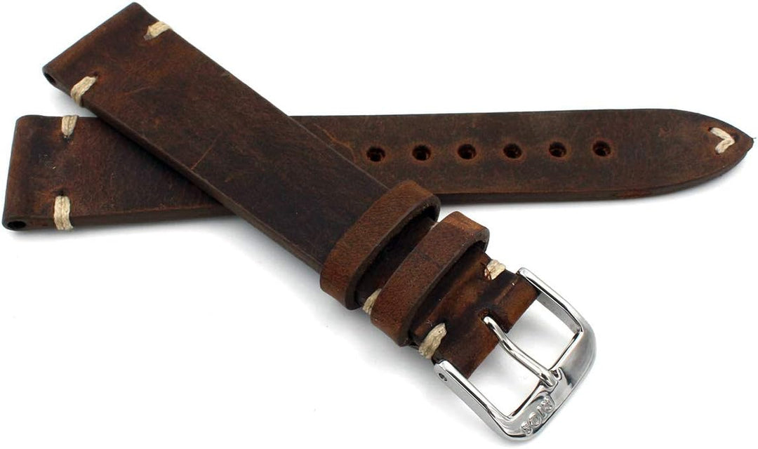 RIOS1931 Sagittarius Vintage Rindsleder Uhrenarmband handgemacht in Deutschland Robust 19mm braun Mo