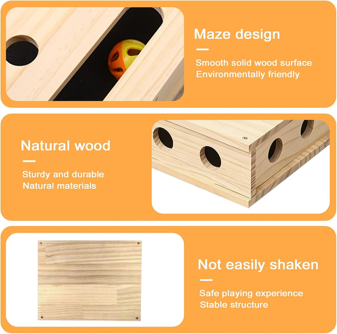 Kratzpuzzle Spielbox Holz: 30 x 25 cm Beschäftigungsbox Krallenfeile Katzen mit mattierten Aufkleber