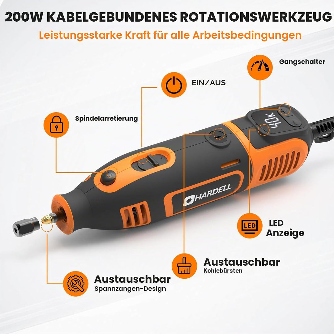 200W Corded Rotary Tool Kit with Fine Speed Control &amp; Flex Shaft 8000-40000 RPM Digital Display, 155