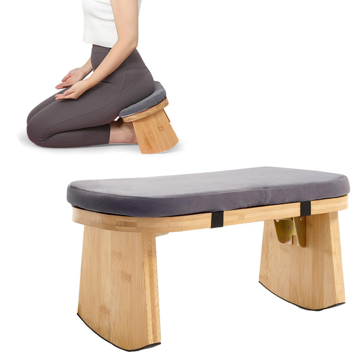 TYYIHUA Meditationsbank, klappbarer Meditationsstuhl, Bambus-Meditationshocker mit Anti-Rutsch-Matte