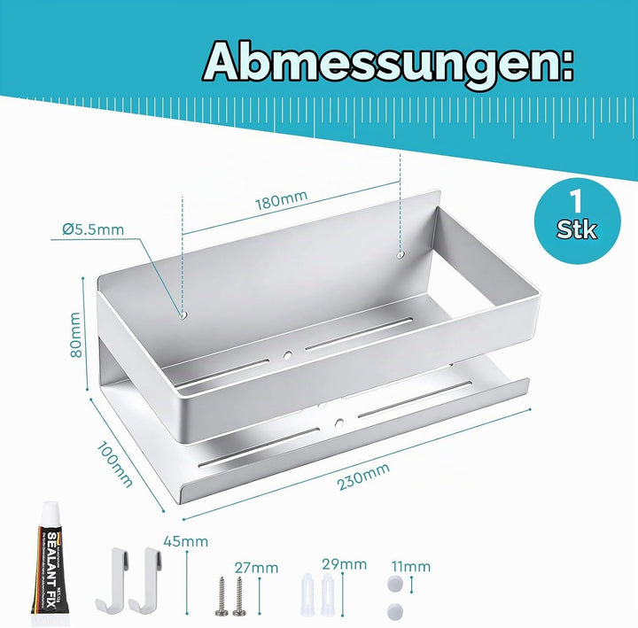 EXLECO Hoch Weiss Duschablage Ohne Bohren Duschregal Wand 23CM Edelstahl Badregal mit 4 Haken Duschk