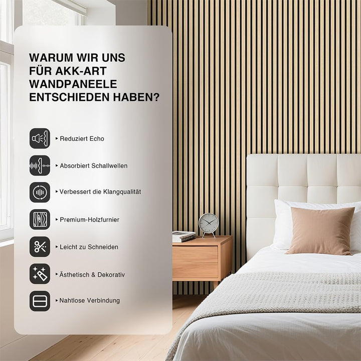 Akustikpaneele Holz 120x60cm-2er Set(1,44m²) 3D Wandpaneele mit Holzfurnier & Filz, Akustik Holzpane