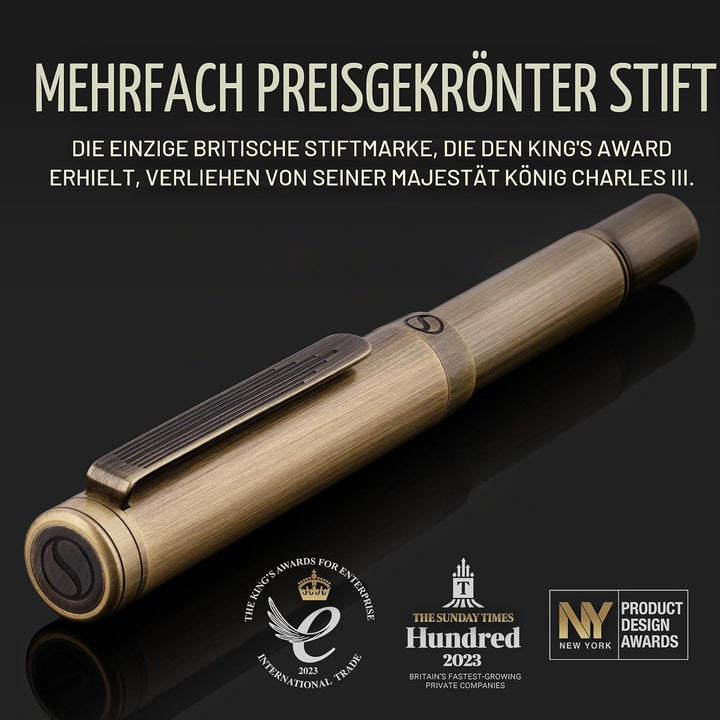Scriveiner Messing EDC Luxus Tintenkugelschreiber, schwerer Taschenstift, Handgebürstetes Finish, Co
