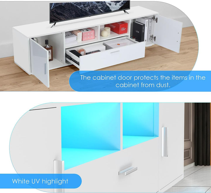 TV-Schrank LED, TV Lowboard mit Grossem Stauraum, Fernsehtisch mit RGB LED-Beleuchtung, TV Board für