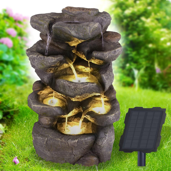 Solar Gartenbrunnen Brunnen Solarbrunnen Zierbrunnen Wasserfall Gartenleuchte Teichpumpe für Terrass