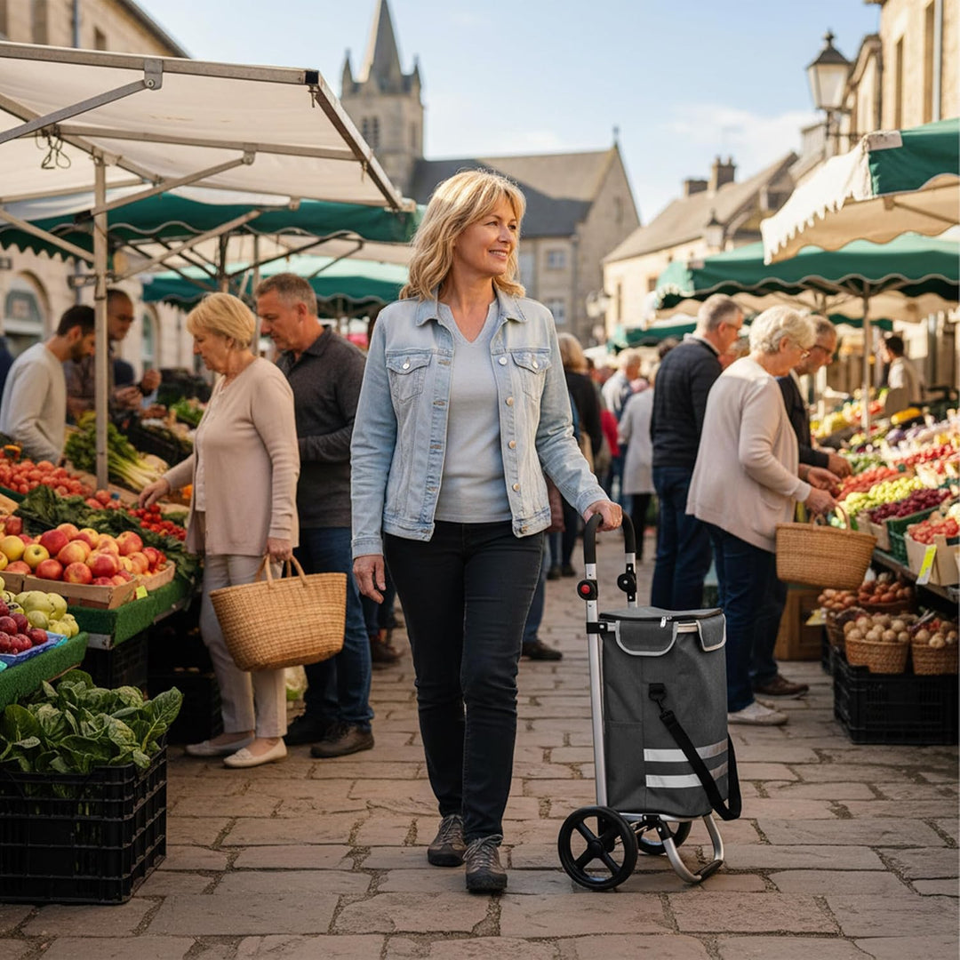 Relaxdays Einkaufstrolley, 2 grosse Räder, Kühlfach, abnehmbare Tasche, 45 l, bis 35 kg, Einkaufswag