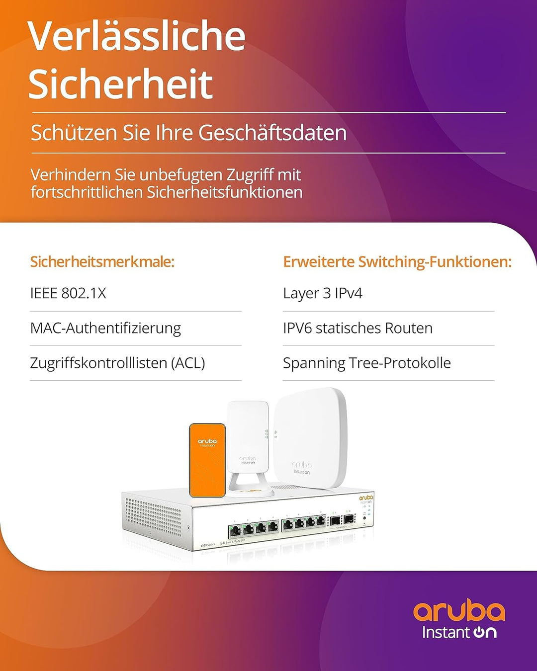 HPE Aruba Instant On 1960 24G PoE 20p der Kl.4 4p der Kl.6 2XGT 2SFP+ Switch (240W PoE Kl.6 / 370W P