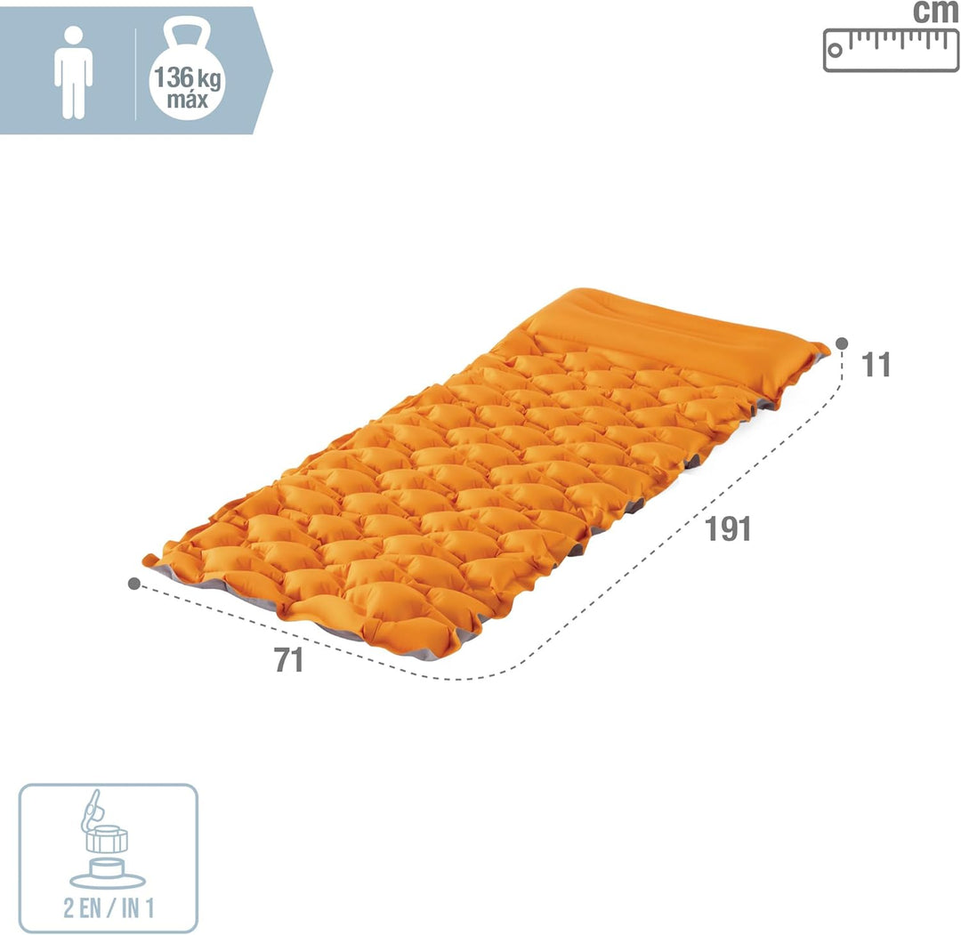 INTEX Aufblasbare Camping Matratze für 1 Personen mit Kopfkissen (191x71x11 cm) max. 136 KG – Isomat