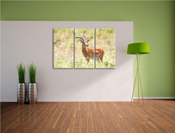 Dorkasgazelle im Wildgras NewArt 3-Teiler Leinwandbild 120x80 Bild auf Leinwand, XXL riesige Bilder