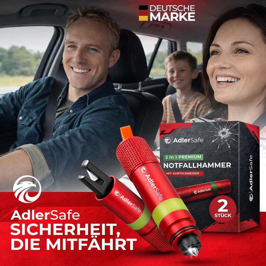 Notfallhammer Auto mit Gurtschneider - Nothammer - Federkörner Glasbrecher zum Lebenretten - Rettung