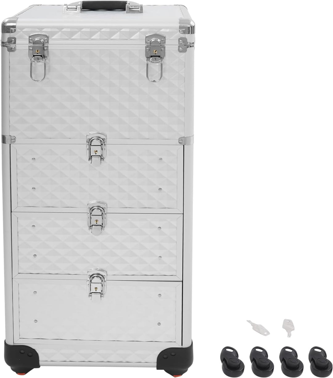 Rollbarer Schminkwagen mit 3 Schubladen Aluminiumlegierung Verstellbarer Griff 4 Räder Kosmetiktroll