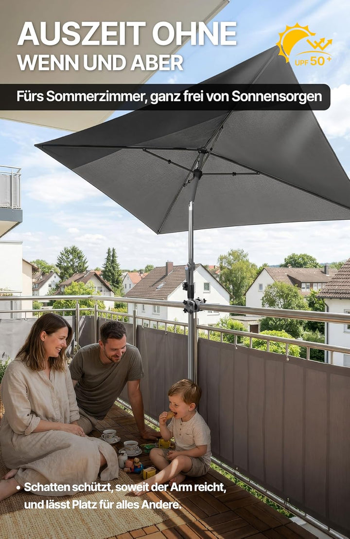 4smile Sonnenschirm Balkon mit Kurbel, Sonnenschutz Balkon mit Schutzhülle, Sonnenschirm rechteckig