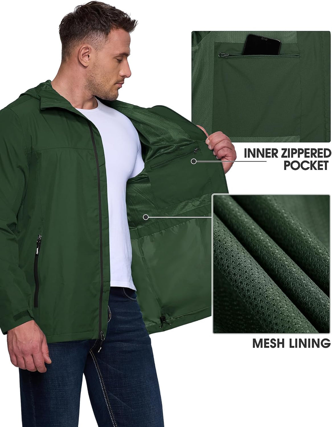 Outdoor Ventures Regenjacke Herren Wasserdicht Atmungsaktiv, Packbar Fahrrad Jacke Leichte Windbreak