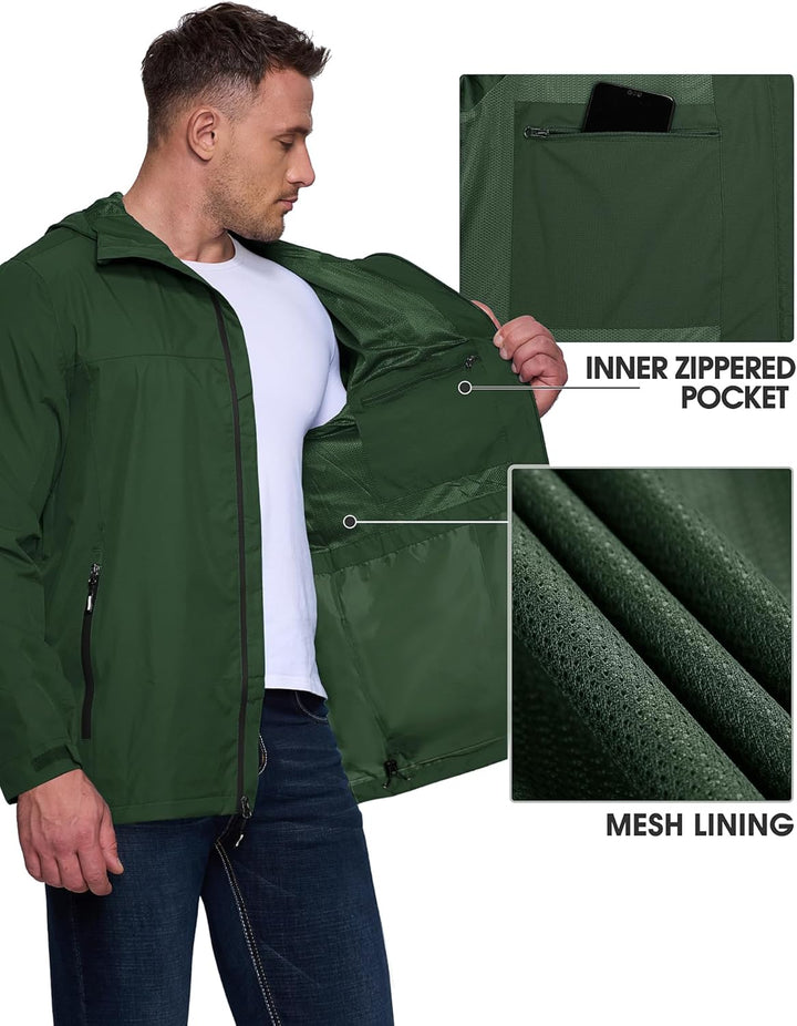 Outdoor Ventures Regenjacke Herren Wasserdicht Atmungsaktiv, Packbar Fahrrad Jacke Leichte Windbreak