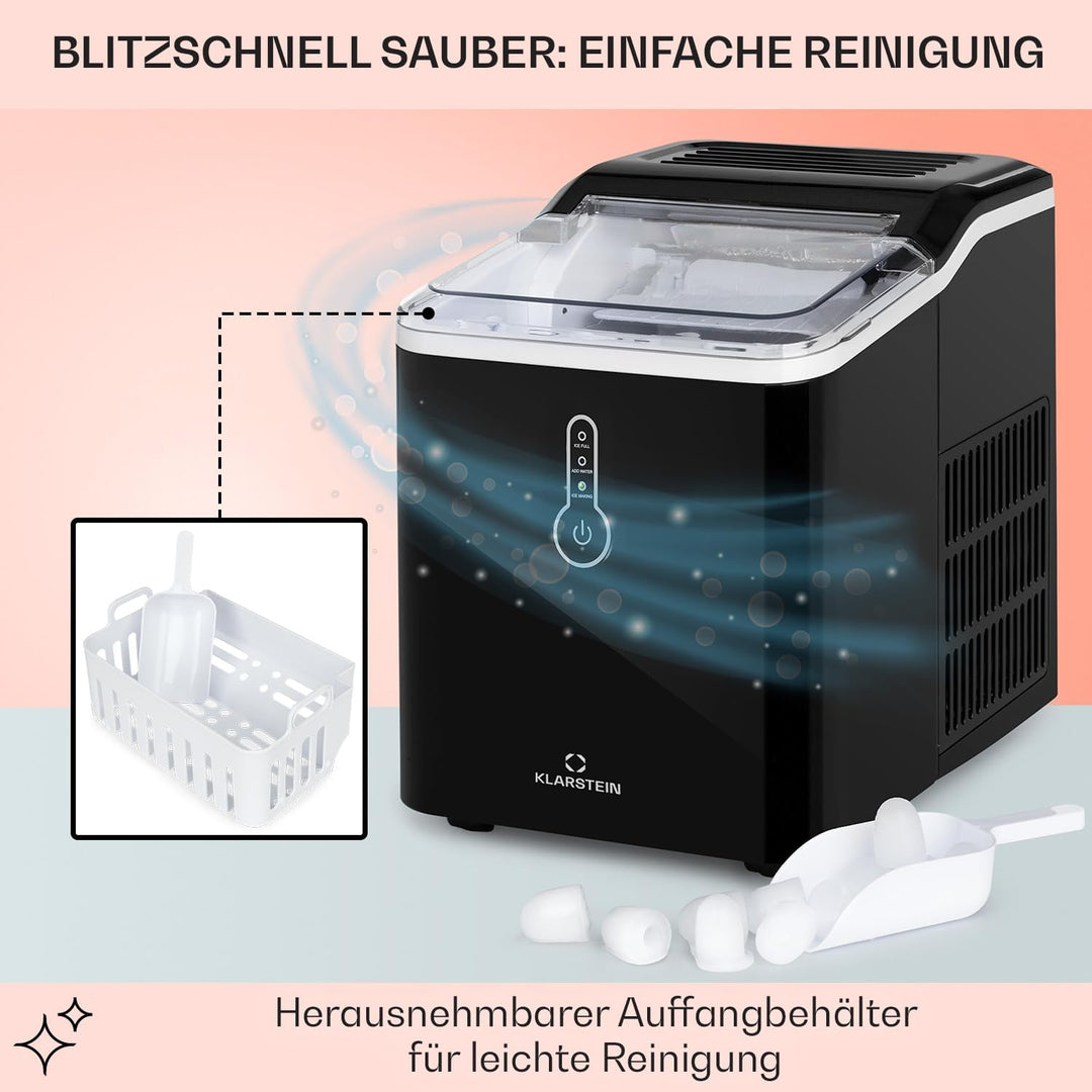 Klarstein Chillout - Eiswürfelmaschine, 12 kg Eis pro Tag, Produktionszyklus: 8 min, Wassertank: 1,5