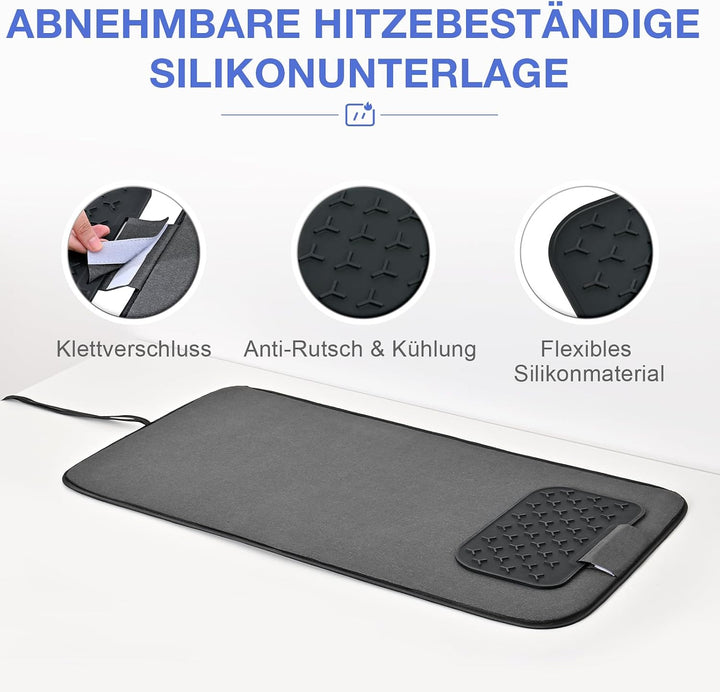 KINGRACK Bügelmatte, rutschfest, 80x42 cm, Schwarz | Extrem rutschfeste Oberfläche, hitzebeständig,