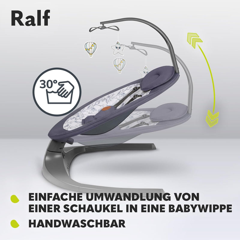 LIONELO Ralf 2in1 Babywippe und Liegestuhl, Fernbedienung, 12 Melodien, zwei Schaukelrichtungen, 5 S