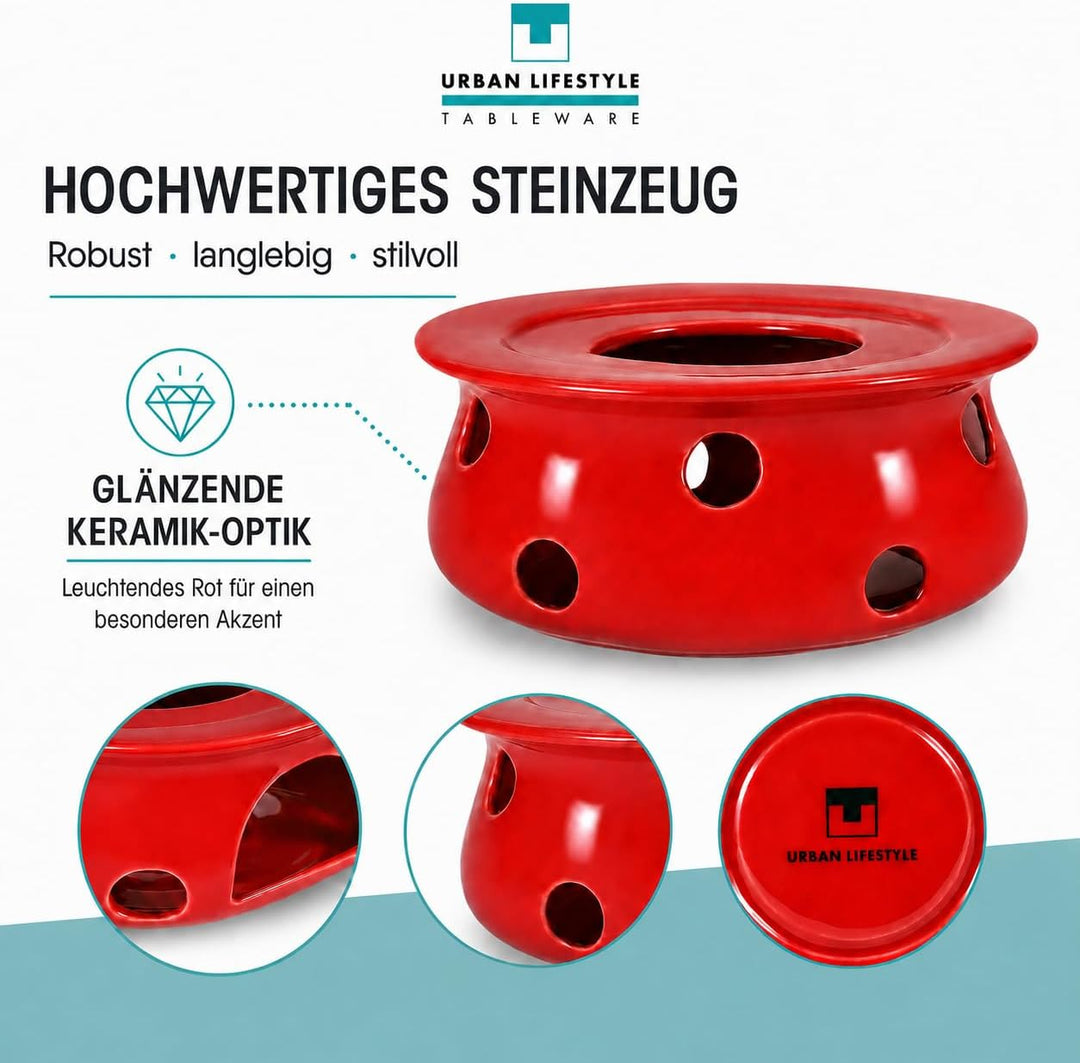 Urban Lifestyle Stövchen für Teekanne Teewärmer Keramik (Rot) Tee Ofen zum warmhalten der Teekanne o