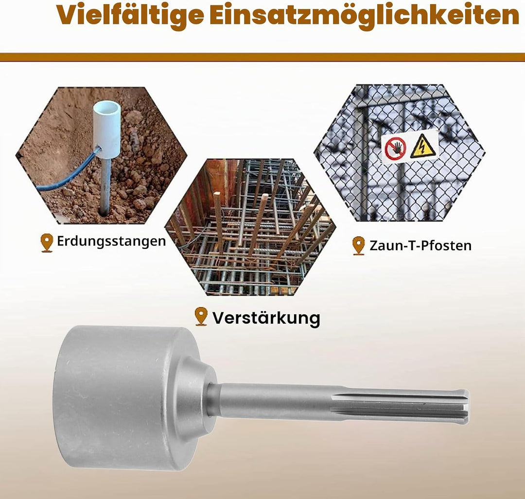 GLOGLOW T-Pfostentreiber, SDS Max Shank T-Pfostentreiberaufsatz, 5 Gruben, Schaft, Stahlzaunpfostent