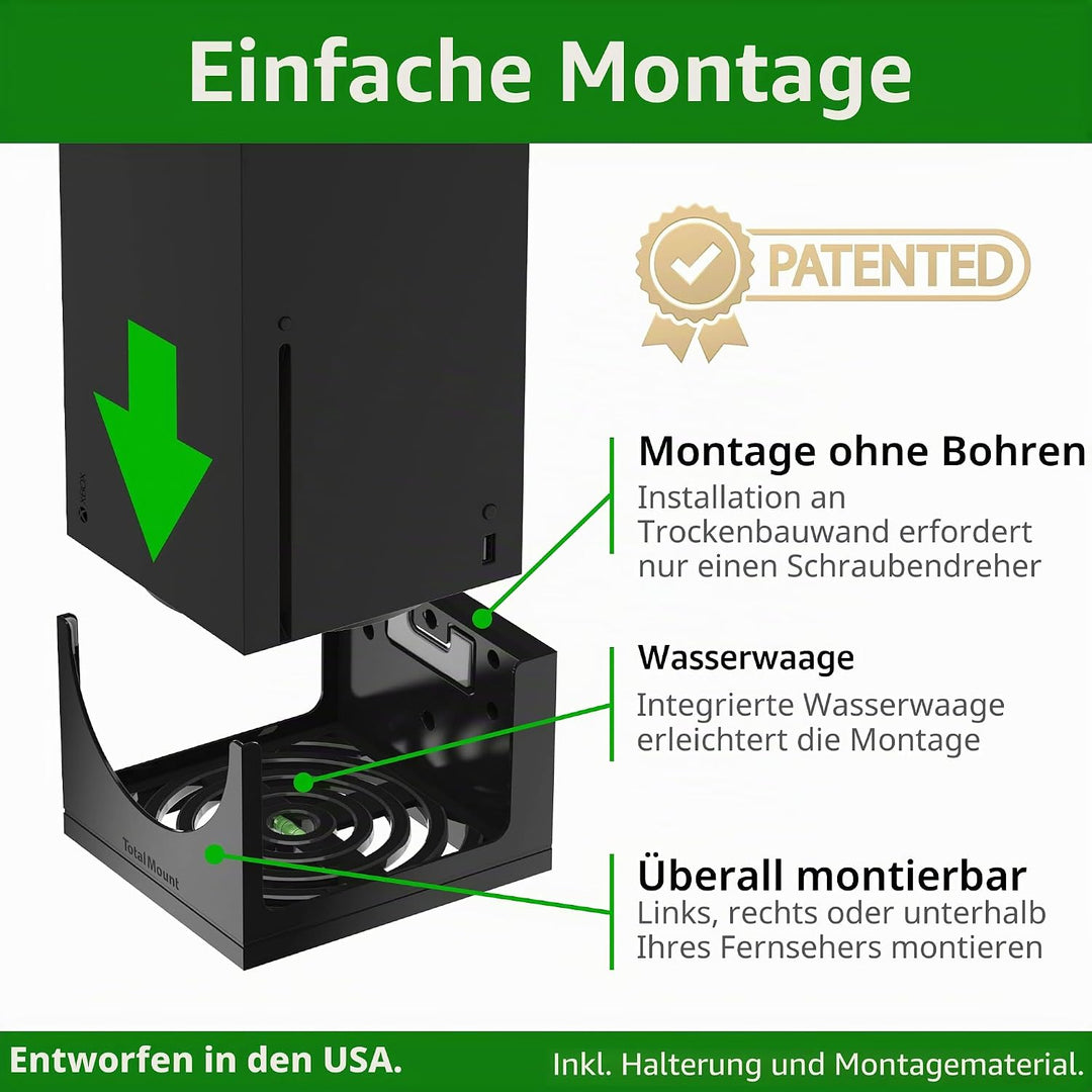 TotalMount Wandhalterung für Xbox Series X mit Wasserwaage und Hitze Management Konsolen Halterung f