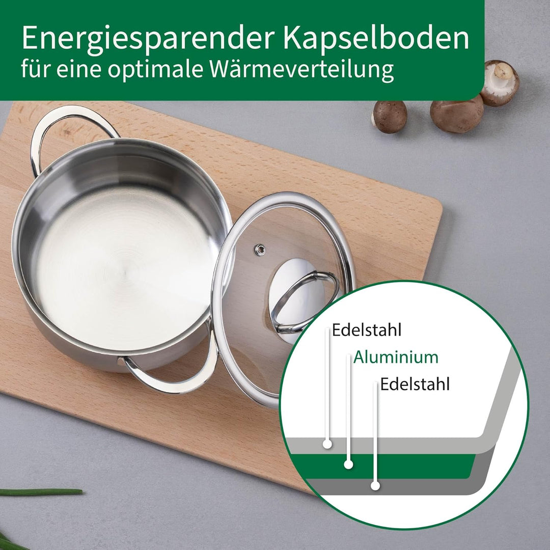 FACKELMANN Chefkoch Topf Ø16 cm München aus Edelstahl – Hochwertiger Kochtopf Ausschüttfunktion – Fü