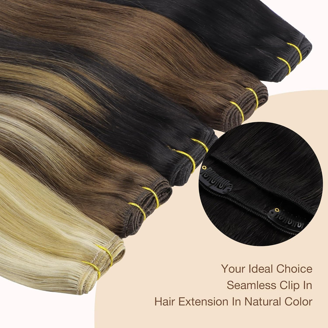 GOO GOO Clip in Extensions Echthaar, Echthaar Extensions Clip, 20cm 50g 7pcs, Clip In Haarverlängeru