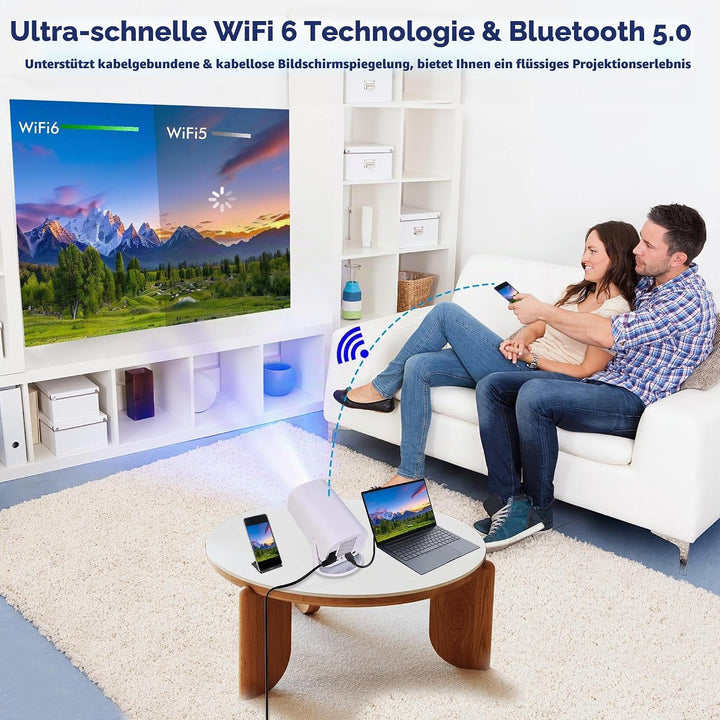Projector 4K Projektor Mini Beamer Smart Klein Portable für Handy Bluetooth mit Android 11.0 OS, WiF