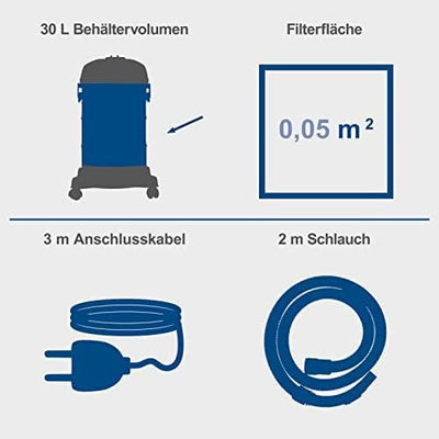 Scheppach 3in1 Nass- & Trockensauger NTS30v2 Set mit Polsterreinigungsbürste | 9 tlg. Zubehör | Nass