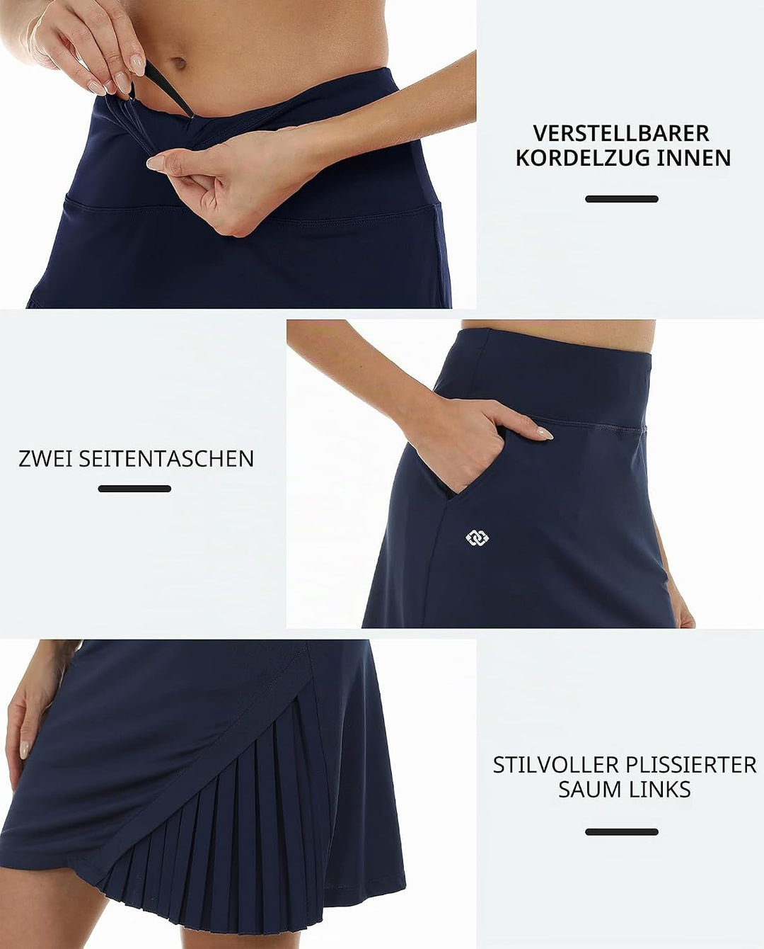 MoFiz Damen Tennisrock Sportlicher mit Shorts Taschen Sommer SkirtRock mit Tunnelzug M Blau, M Blau