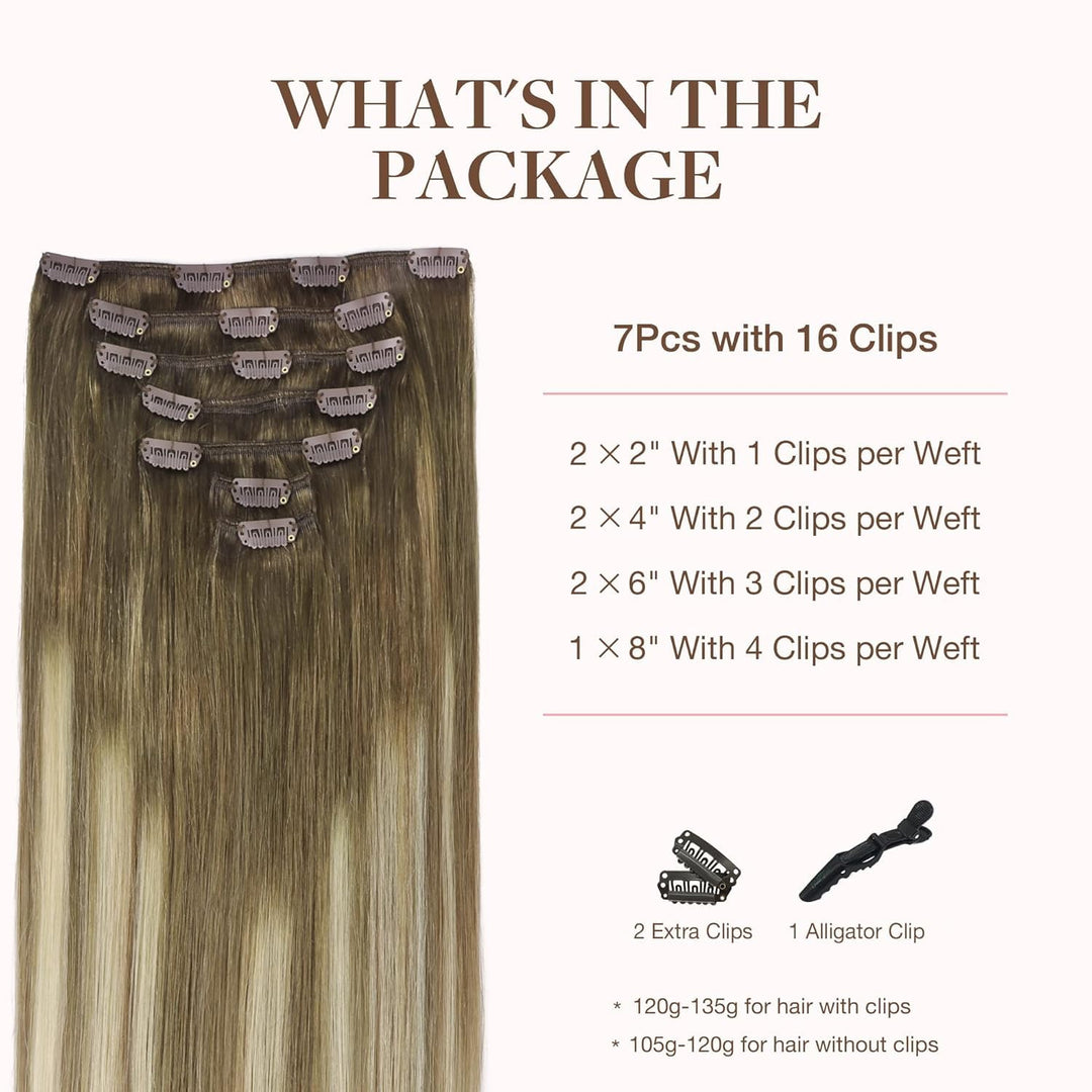 GOO GOO Clip in Extensions Echthaar, Echthaar Extensions Clip, 30cm 85g 7pcs, Clip In Haarverlängeru