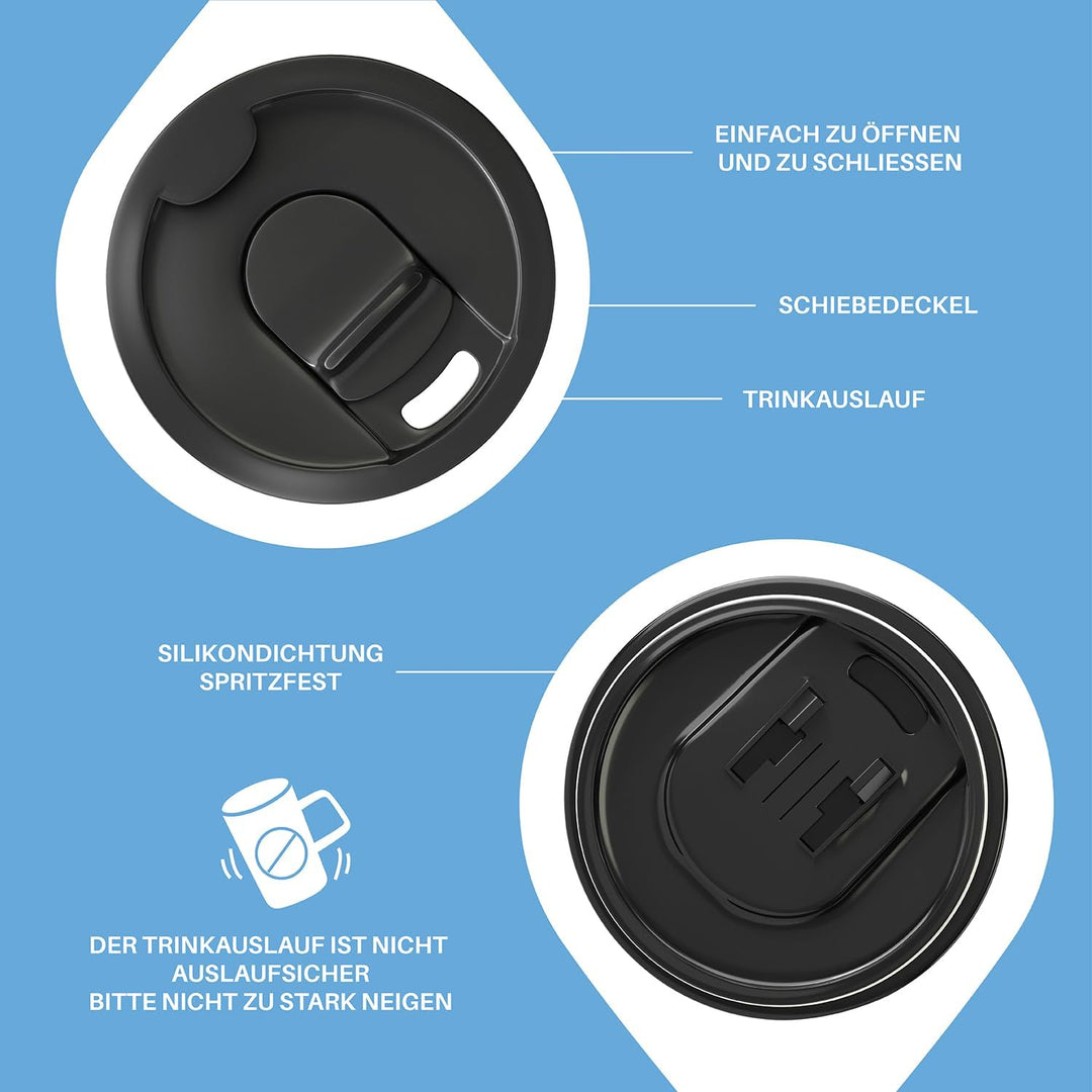 Ideus® Kaffeebecher 470 ml (16 oz), doppelwandige vakuumisolierte Kaffee- und Teetasse aus Edelstahl
