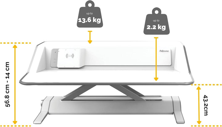 Fellowes höhenverstellbarer Sitz-Steh Schreibtischaufsatz Lotus DX, stufenlos höhenverstellbar mit S