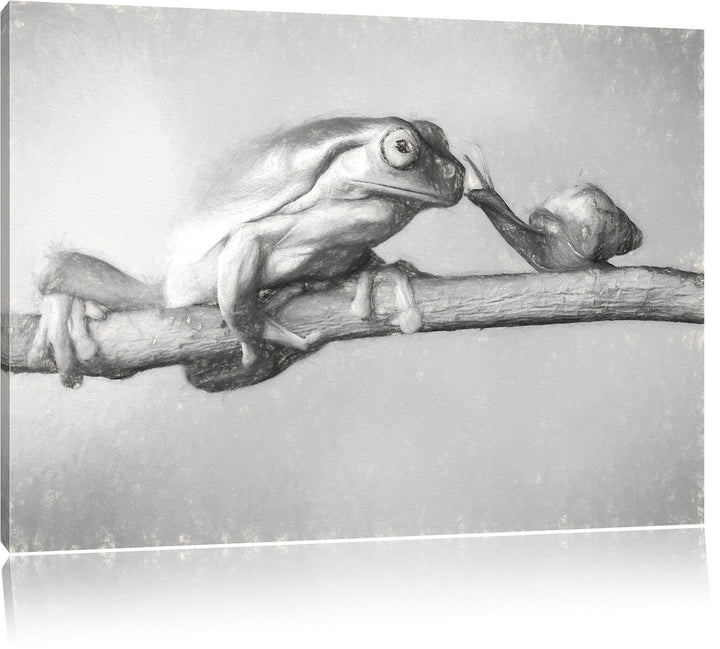 Pixxprint der Frosch und die Schnecke Kunst als Leinwandbild/Grösse: 100x70 / Wandbild/Kunstdruck/fe