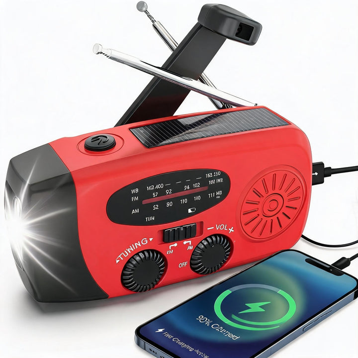 Kurbelradio, 2000mAh Notfallradio Solar Radio Power Bank, AM/FM Radio mit USB Handy Lader und Tasche