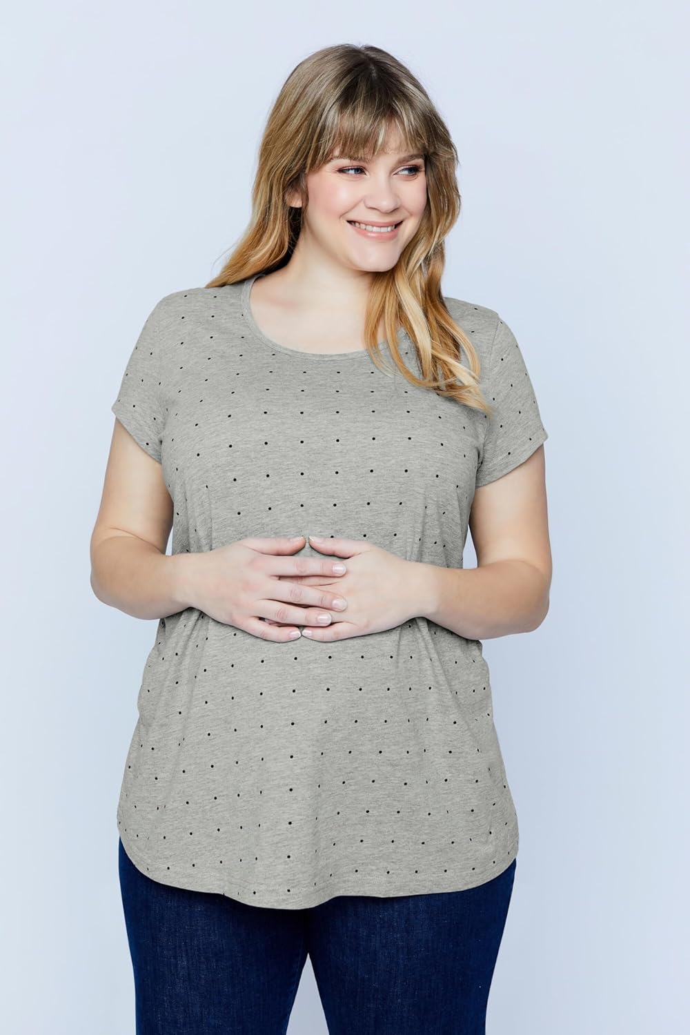 Ulla Popken Damen grosse Grössen Bellieva-T-Shirts, 2er-Pack, Rundhals, Halbarm, seitl. Raffung, Bio